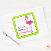 トロピカルピンクフラミンゴパーソナライズされた蔵書票 スクエアシール (封筒)
