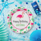 トロピカルピンクフラミンゴパーソナライズされた誕生日 ペーパープレート (パーティー)