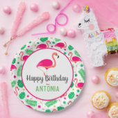 トロピカルピンクフラミンゴパーソナライズされた誕生日 ペーパープレート (パーティー)