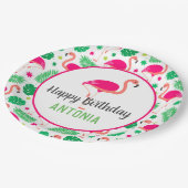 トロピカルピンクフラミンゴパーソナライズされた誕生日 ペーパープレート (アングル)