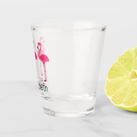 トロピカルピンクフラミンゴパーソナライズされた ショットグラス (右)
