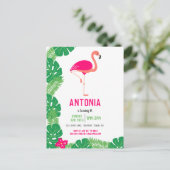 トロピカルピンクフラミンゴビューティフル誕生日 インビテーションポストカード (スタンド正面)