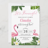 トロピカルピンクフラミンゴフォト誕生日招待状 招待状 (正面)