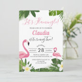 トロピカルピンクフラミンゴフォト誕生日招待状 招待状 (スタンド正面)