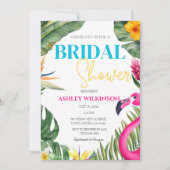 トロピカルピンクフラミンゴフローラビーチブライダルシャワー 招待状 (正面)