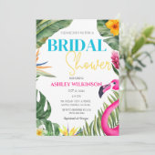 トロピカルピンクフラミンゴフローラビーチブライダルシャワー 招待状 (スタンド正面)