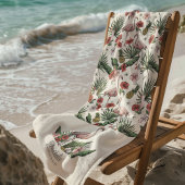 トロピカルピンクフラミンゴフローラルパターンアイボリー ビーチタオル