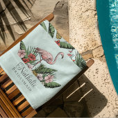 トロピカルピンクフラミンゴフローラルパターンターコイズ ビーチタオル