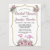 トロピカルピンクフラミンゴブライダルシャワー招待 ポストカード (正面)