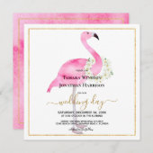 トロピカルピンクフラミンゴマグノリアスビーチ結婚式 招待状 (正面/裏面)