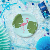 トロピカルピンクフラミンゴルアウ(ハワイ式宴会)パーティー ペーパープレート (パーティー)
