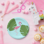 トロピカルピンクフラミンゴルアウ(ハワイ式宴会)パーティー ペーパープレート (パーティー)