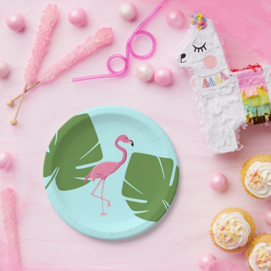 トロピカルピンクフラミンゴルアウ(ハワイ式宴会)パーティー ペーパープレート (パーティー)
