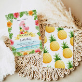 トロピカルピンクフラミンゴ夏の女の子1歳の誕生日 招待状