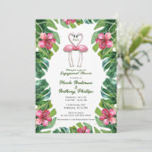 トロピカルピンクフラミンゴ婚約シャワーパーティー 招待状 (スタンド正面)