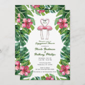 トロピカルピンクフラミンゴ婚約シャワーパーティー 招待状 (正面/裏面)