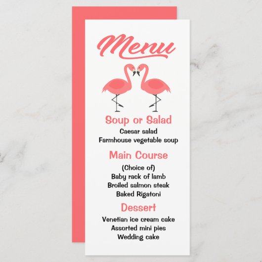 トロピカルピンクフラミンゴ結婚メニューのパーティールアウ（ハワイ式宴会） メニュー (正面/裏面)