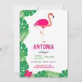 トロピカルピンクフラミンゴ美しい誕生日パーティー 招待状 (正面)