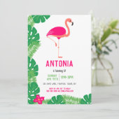 トロピカルピンクフラミンゴ美しい誕生日パーティー 招待状 (スタンド正面)