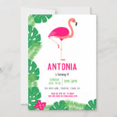 トロピカルピンクフラミンゴ誕生日パーティー マグネット招待状 (正面)