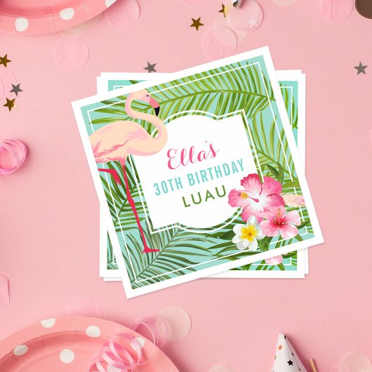 トロピカルピンクフラミンゴ30歳の誕生日ルアウ(ハワイ式宴会) スタンダードカクテルナプキン