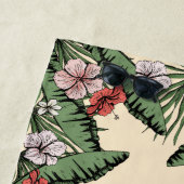 トロピカルピンクフラミンゴ&ハイビスカスモノグラムの ビーチタオル (インサイチュ)