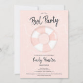 トロピカルピンクフロータープールパーティースウィート16 招待状 (正面)