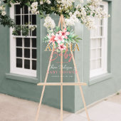 トロピカルピンクフローラアロハベビーシャワーウェルカム アクリルサイン