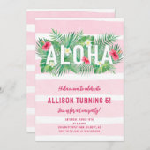 トロピカルピンクフローラアロハルアウ(ハワイ式宴会)誕生日招待状 招待状 (正面/裏面)