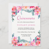 トロピカルピンクフローラウォーターカラーキンセアニェラ招待状 招待状 (正面)
