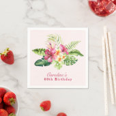 トロピカルピンクフローラグリーン誕生日ナプキンス スタンダードカクテルナプキン (インサイチュ)