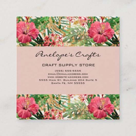 トロピカルピンクフローラスクエアビジネスカード スクエア名刺 (裏面)