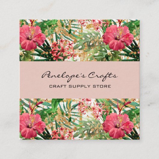 トロピカルピンクフローラスクエアビジネスカード スクエア名刺 (正面)