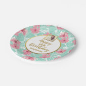 トロピカルピンクフローラパームツリー、誕生日写真 ペーパープレート (アングル)