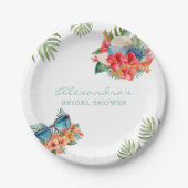トロピカルピンクフローラビーチブライダルシャワー ペーパープレート (正面)