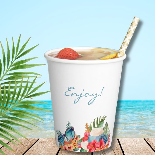 トロピカルピンクフローラビーチブライダルシャワー 紙コップ