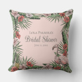トロピカルピンクフローラフラミンゴブライダルシャワー アウトドアクッション (正面)