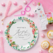 トロピカルピンクフローラ水彩ブライダルシャワー ペーパープレート (パーティー)