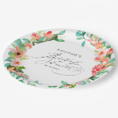 トロピカルピンクフローラ水彩ブライダルシャワー ペーパープレート (アングル)