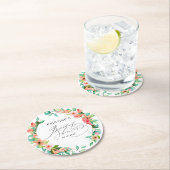 トロピカルピンクフローラ水彩ブライダルシャワー ラウンドペーパーコースター (インサイチュ)