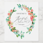 トロピカルピンクフローラ水彩ブライダルシャワー ワインラベル (シングルラベル)