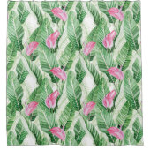 トロピカルピンクフローラ緑 シャワーカーテン (正面)