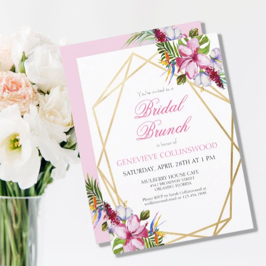 トロピカルピンクフローラ金ゴールド幾何学的ブライダルブランチ ポストカード