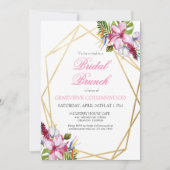 トロピカルピンクフローラ金ゴールド幾何学的ブライダルブランチ 招待状 (正面)