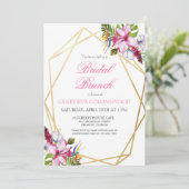 トロピカルピンクフローラ金ゴールド幾何学的ブライダルブランチ 招待状 (スタンド正面)