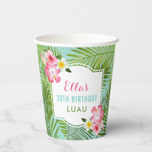 トロピカルピンクフローラ30th誕生日ルアウ(ハワイ式宴会)パーティー 紙コップ (裏面)