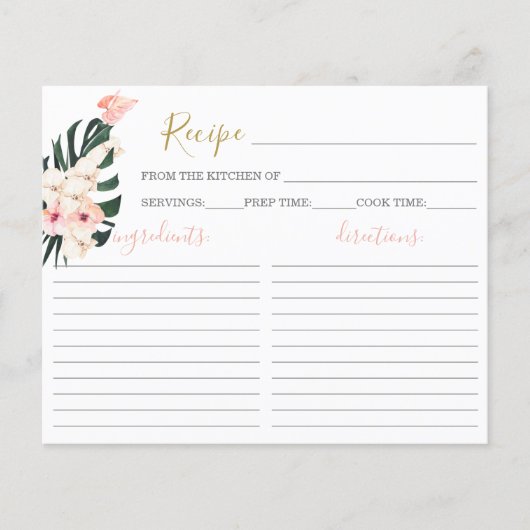 トロピカルピンクブライダルシャワーレシピカード (正面)