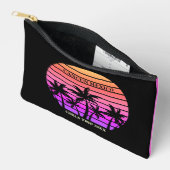 トロピカルピンクブラックパームツリーズカスタムビーチ アクセサリーポーチ (見開き)