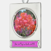 トロピカルピンクブーゲンビリア島フローラ シルバープレートバナーオーナメント (左)