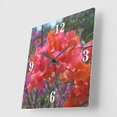 トロピカルピンクブーゲンビリア島フローラ スクエア壁時計 (傾斜)